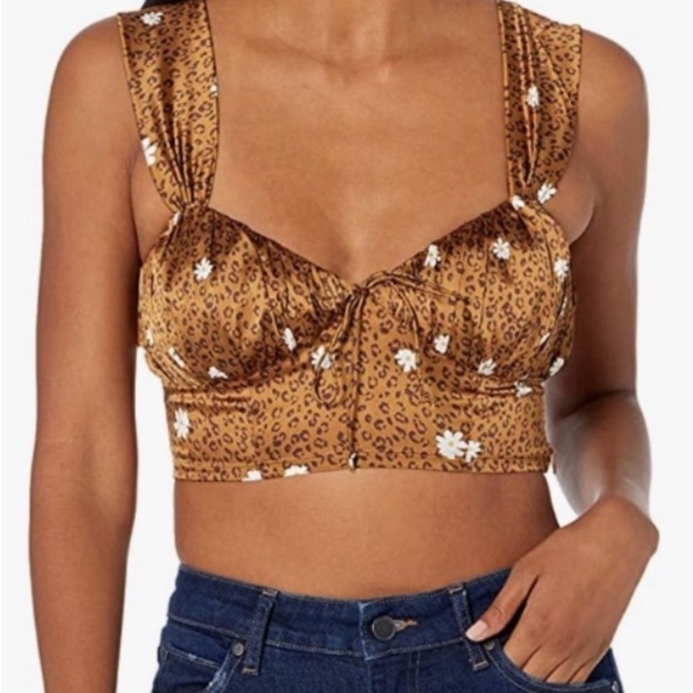 For Love and Lemons Tawny Leopard Print Bronze Crop Top EUC